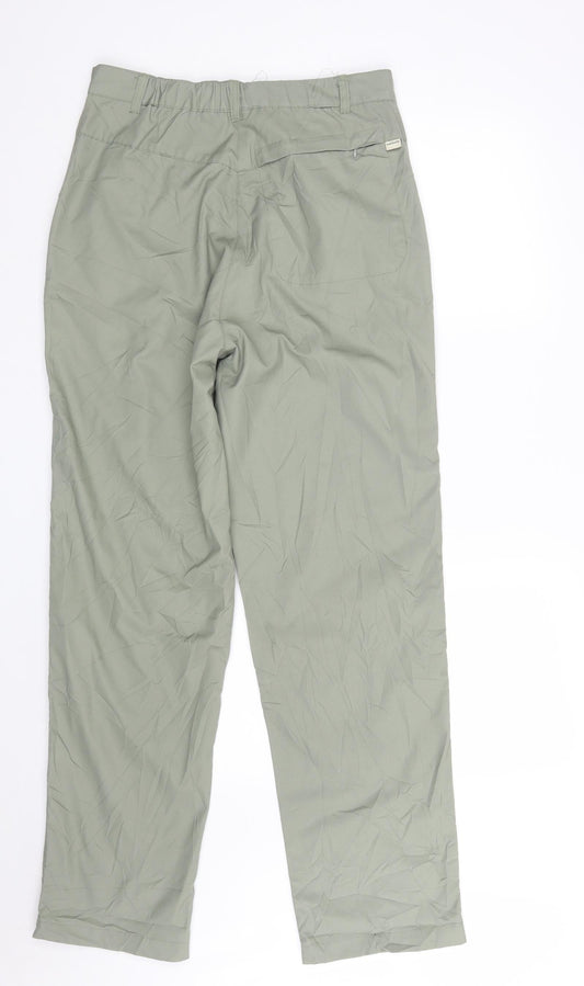 Back view of Hawkshead women’s green polyester trousers, size UK 12, 31-inch leg regular zip