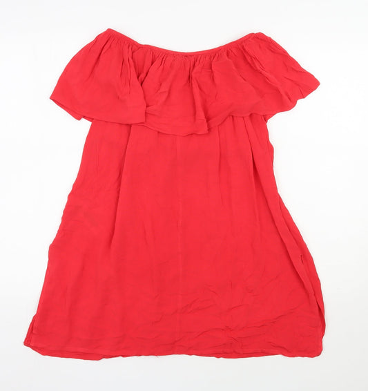 New Look Womens Red Viscose Trapeze & Swing Size M Off the Shoulder Pullover