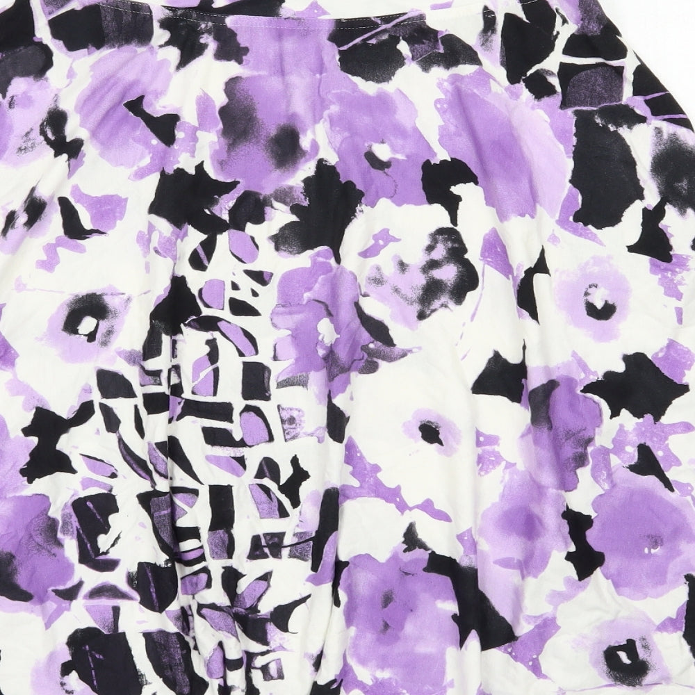 Brand and care label for Basler women’s purple floral viscose swing skirt, size UK 10