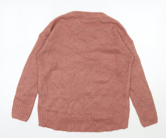 New Look Womens Pink Round Neck Acrylic Pullover Jumper Size S
