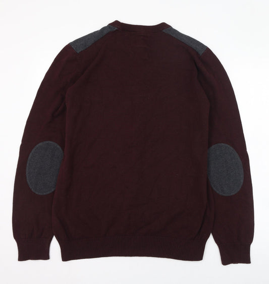 BHS Mens Red Round Neck Cotton Pullover Jumper Size M