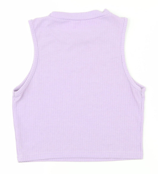 SheIn Womens Purple Houndstooth Cotton Basic Tank Size S Round Neck - Cropped