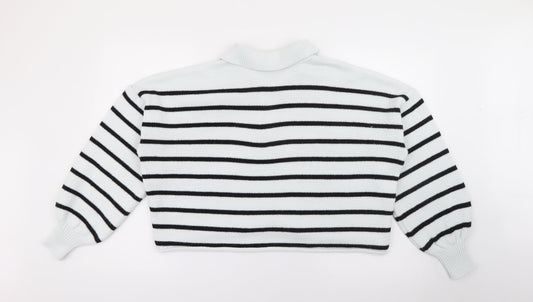 George Womens Blue Collared Striped Acrylic Pullover Jumper Size M