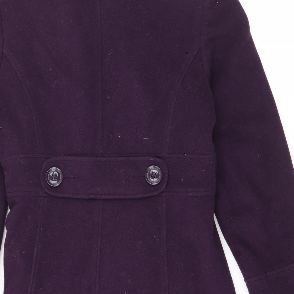 Brand and care label for BHS women’s purple overcoat coat, size UK 10, button