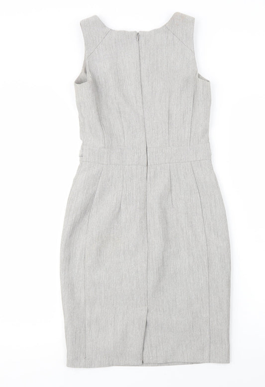 Primark Womens Grey Polyester Pencil Dress Size 4 Boat Neck Zip