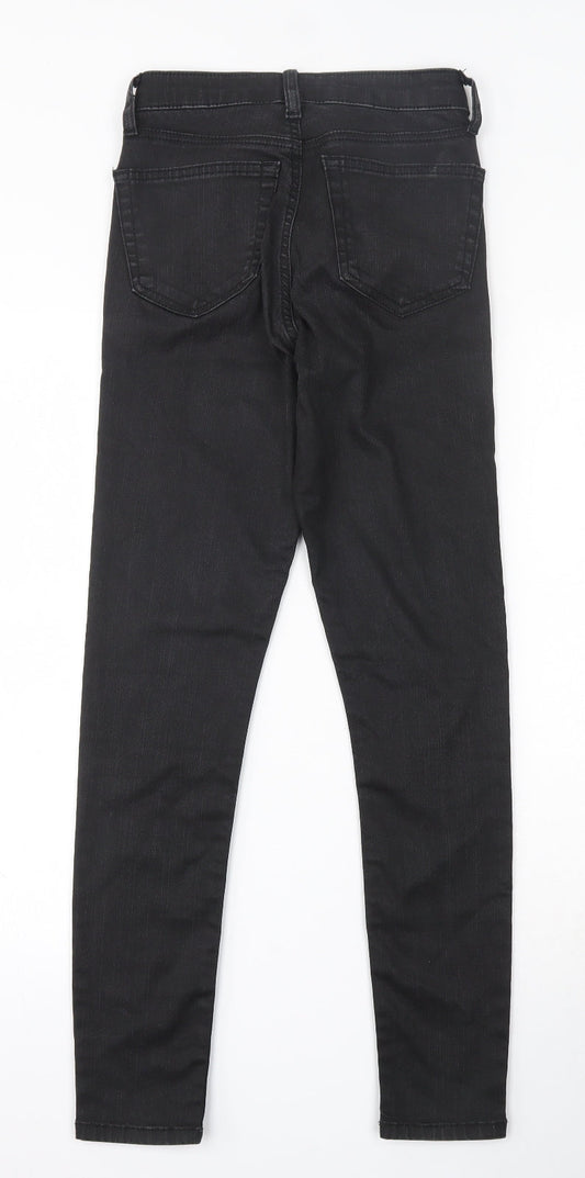 Topshop Womens Black Cotton Skinny Jeans Size 25 in L27 in Slim Button
