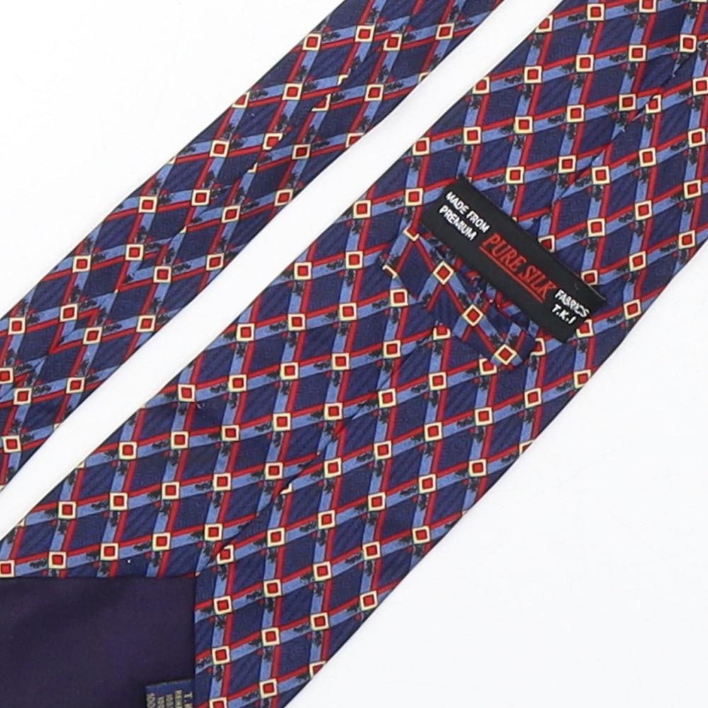 T.K.I Mens Multicoloured Geometric Silk Pointed Tie One Size