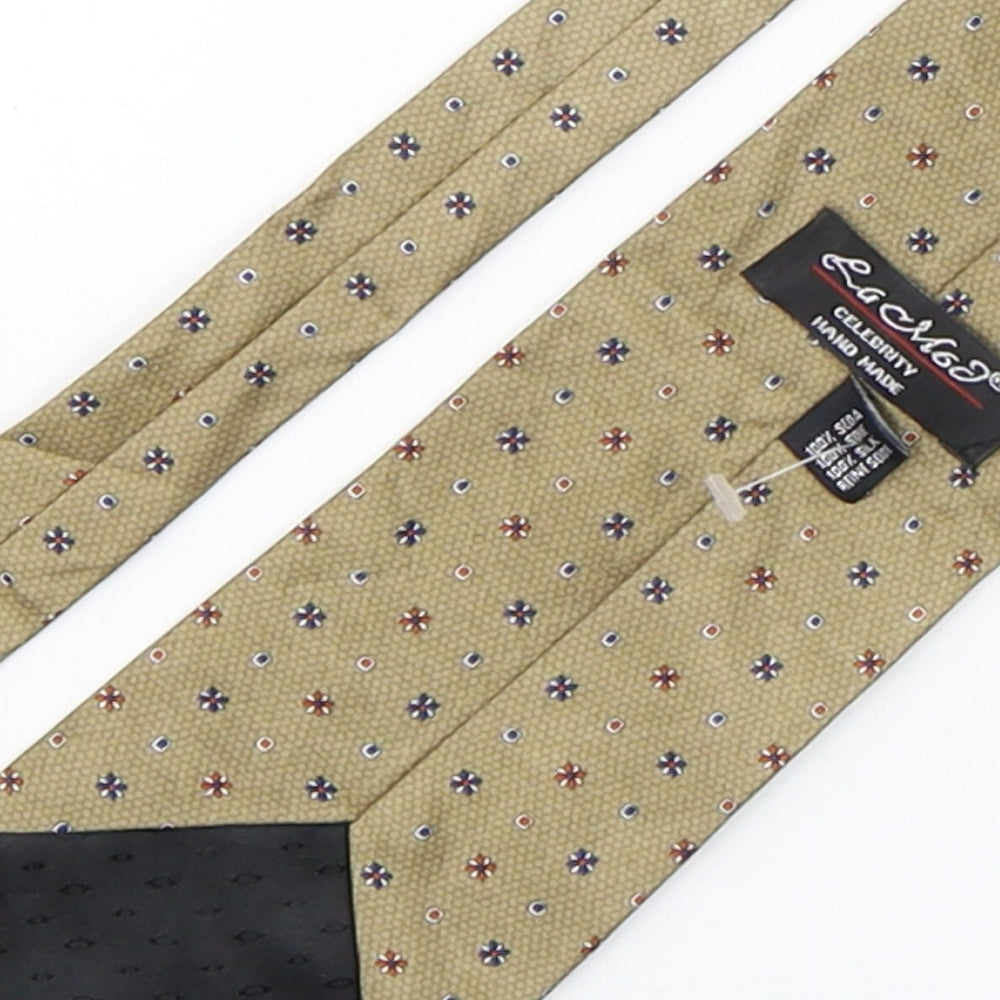 Brand and care label for Preworn men’s multicoloured geometric silk pointed tie one size