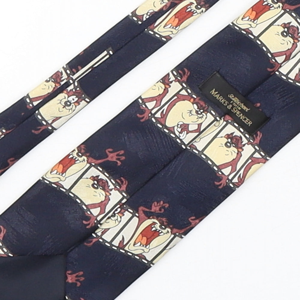 Marks and Spencer Mens Multicoloured Geometric Polyester Pointed Tie One Size - Tasmanian Devil