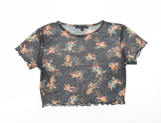 Womens UK Size 8 Missguided Black Cropped Blouse