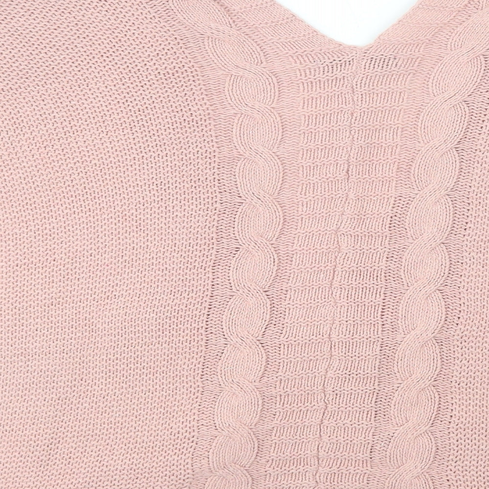 Brand and care label for SHEIN women’s pink v-neck polyester cardigan jumper, size S