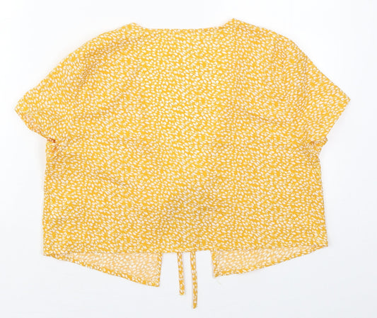 SheIn Womens Yellow Floral  Jacket  Size XS  Tie - Leaf Prints