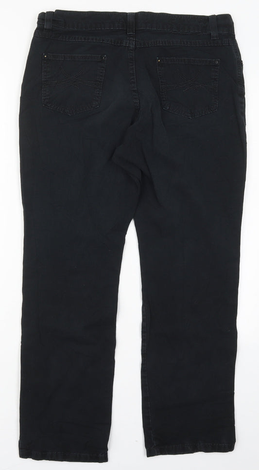 Marks and Spencer Womens Black Cotton Trousers Size 14 L27 in Regular Button