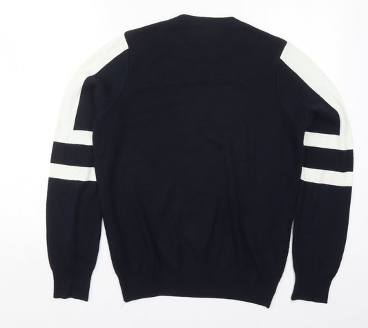 Topman Mens Blue Crew Neck Striped Acrylic Pullover Jumper Size S