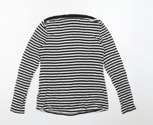 NEXT Womens Black Striped Viscose Basic T-Shirt Size 8 Boat Neck