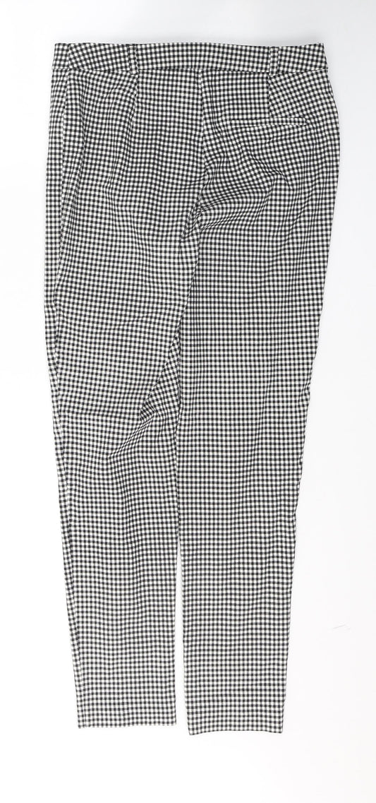 F&F Womens Black Check Viscose Trousers Size 12 L27 in Regular Button