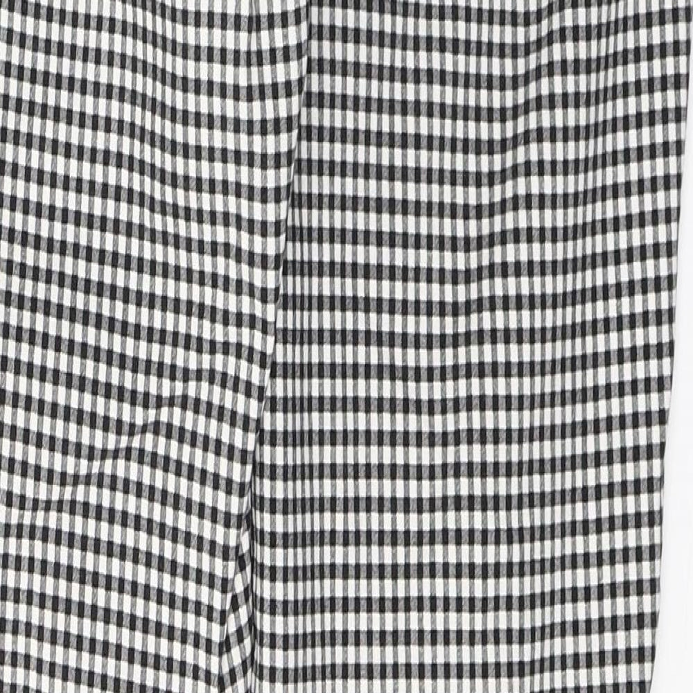 F&F Womens Black Check Viscose Trousers Size 12 L27 in Regular Button
