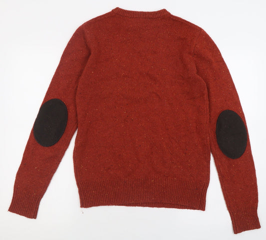 Cedar Wood State Mens Orange Crew Neck Acrylic Pullover Jumper Size S - Flecked