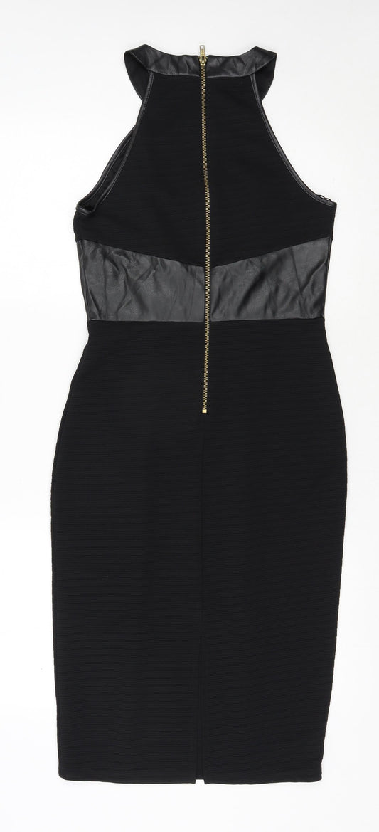 Miss Selfridge Womens Black Polyester Pencil Dress Size 10 Round Neck Zip