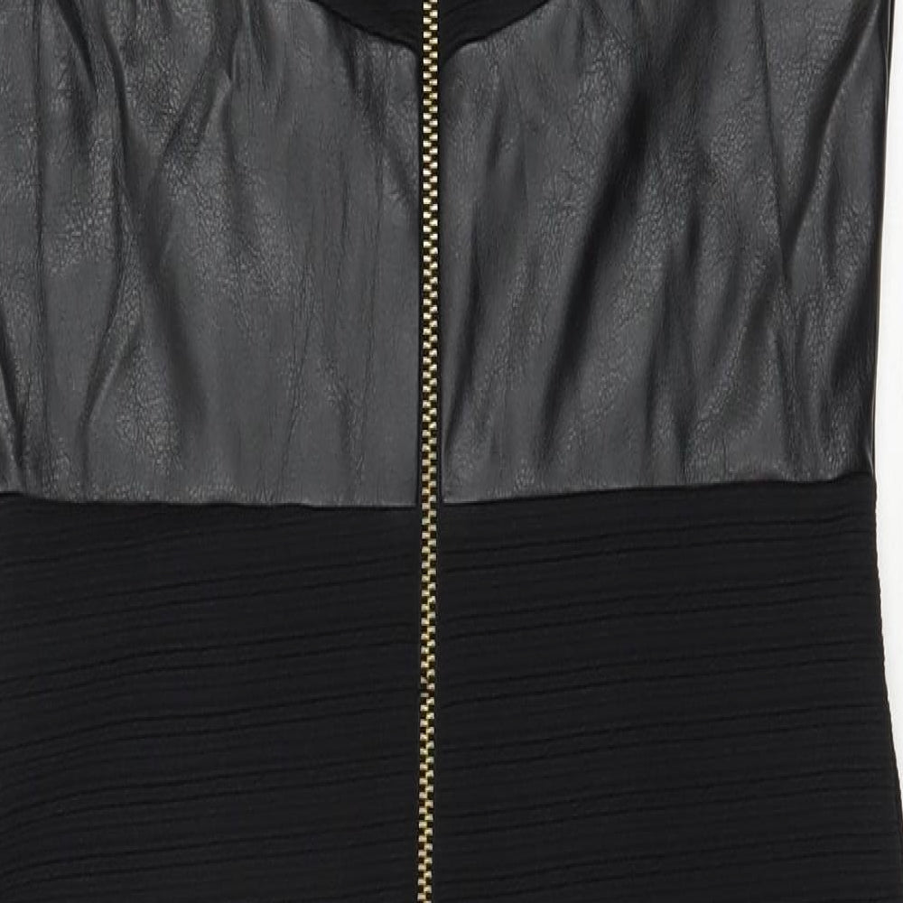 Miss Selfridge Womens Black Polyester Pencil Dress Size 10 Round Neck Zip