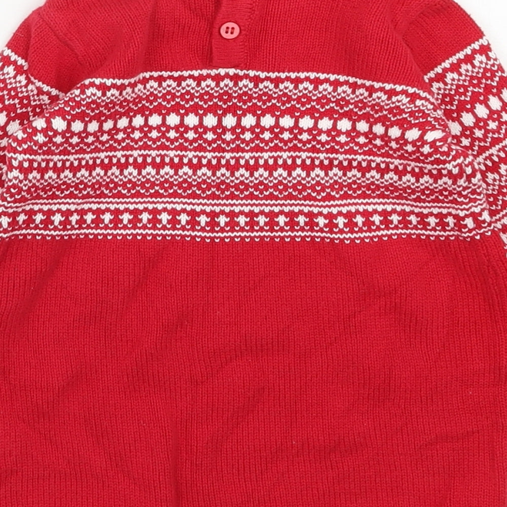 NEXT Girls Red Fair Isle Cotton Tunic Jumper Size 6-9 Months Pullover