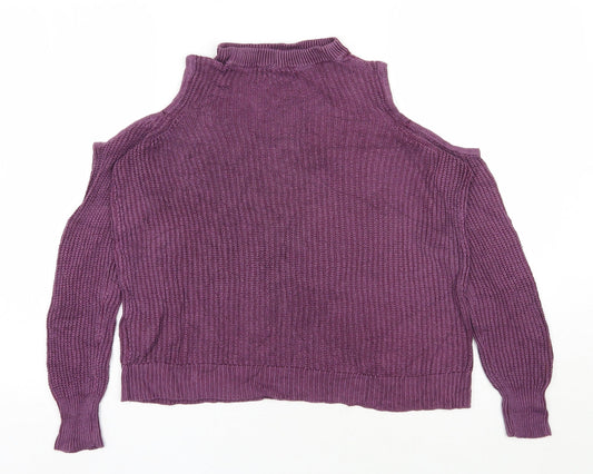 American Eagle Outfitters Womens Purple V-Neck Nylon Pullover Jumper Size S - Cold shoulder