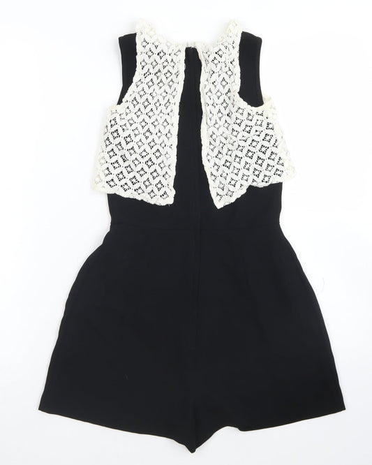 Miss Selfridge Womens Black Polyester Playsuit One-Piece Size 6 Zip - Lace Overlay
