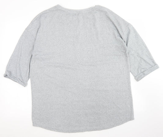 F&F Womens Grey Polyester Basic T-Shirt Size 18 Round Neck