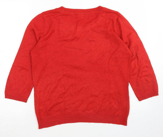 Per Una Womens Red Round Neck Acrylic Pullover Jumper Size 12
