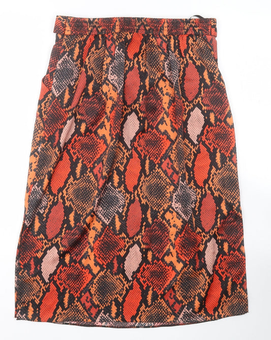 Dorothy Perkins Womens Orange Animal Print Polyester A-Line Skirt Size 10 Tie
