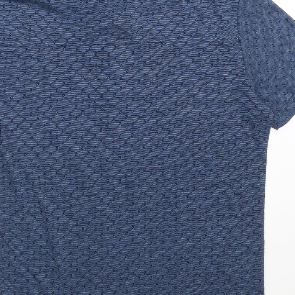 Mish Mash Mens Blue Geometric Polyester Polo Size S Collared Button