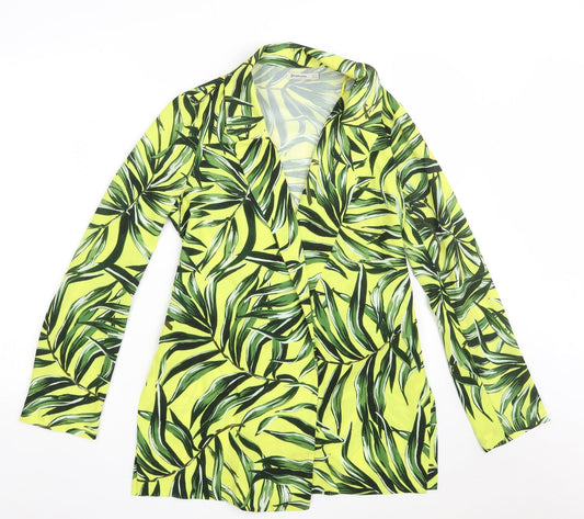 Additional front view of Stradivarius women’s yellow floral polyester jacket dress, size M, v-neck