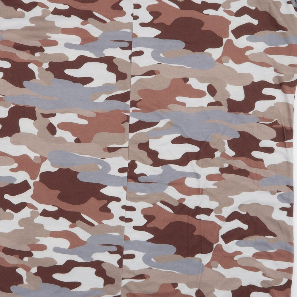 Brand and care label for PRETTYLITTLETHING women’s multicoloured camouflage polyester t-shirt dress, round neck pullover