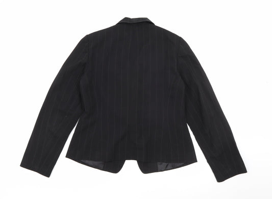 George Womens Black Pinstripe Polyester Jacket Blazer Size 14