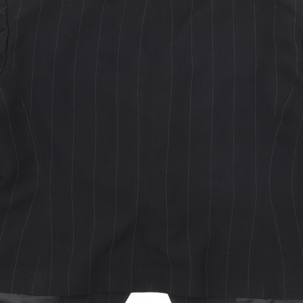 Brand and care label for George women’s black pinstripe polyester jacket blazer, size UK 14