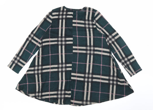 Apricot Womens Green Round Neck Plaid Polyester Pullover Jumper Size 14