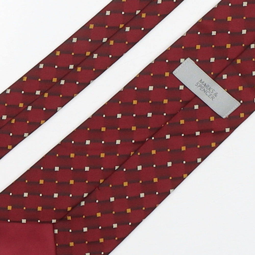 Marks and Spencer Mens Red Geometric Polyester Pointed Tie One Size