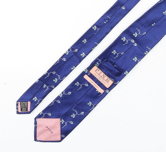 PINK Mens Blue Floral Silk Pointed Tie One Size