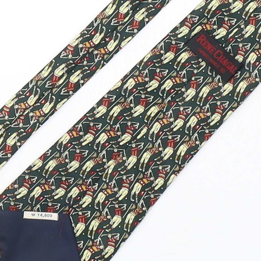 Rene Chagal Mens Multicoloured Geometric Silk Pointed Tie One Size - Golf