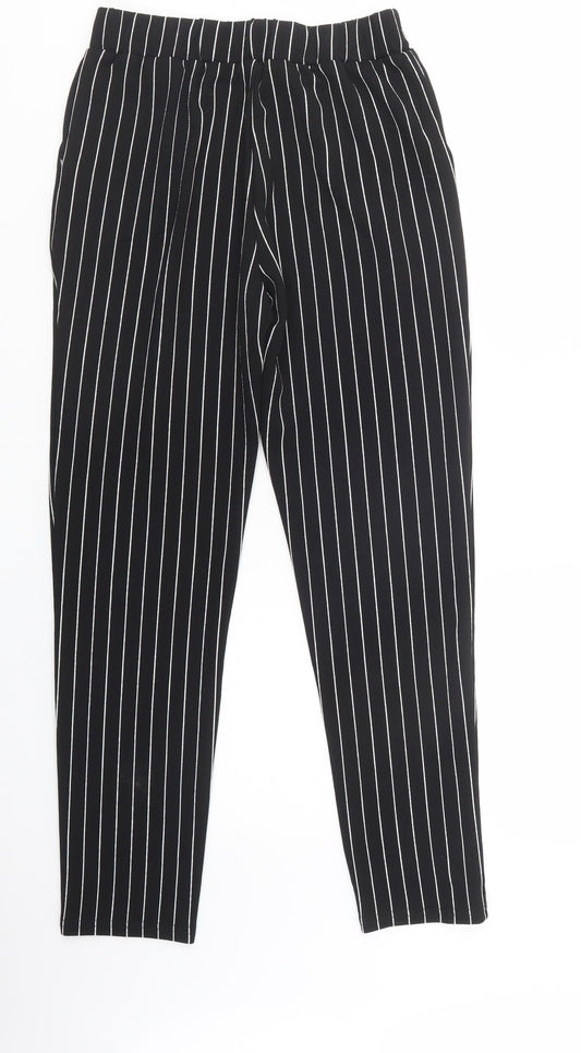 SheIn Womens Black Striped Polyester Trousers Size M L29 in Regular