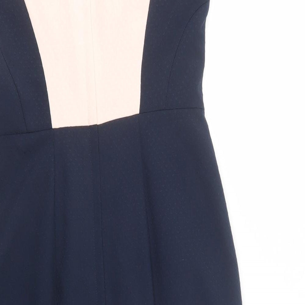 Dorothy Perkins Womens Blue Colourblock Polyester Pencil Dress Size 10 V-Neck Zip