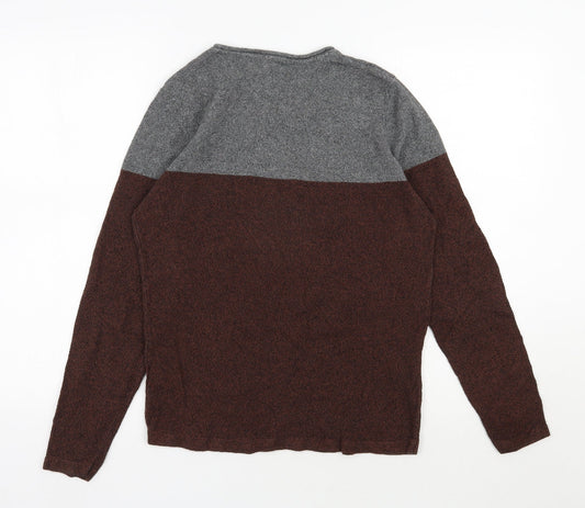 Red Herring Mens Brown Round Neck Cotton Pullover Jumper Size S