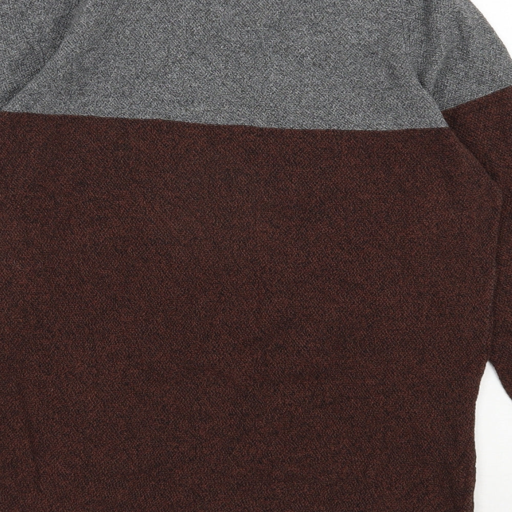Red Herring Mens Brown Round Neck Cotton Pullover Jumper Size S