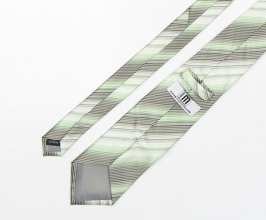 Michelsons Mens Green Striped Polyester Pointed Tie One Size