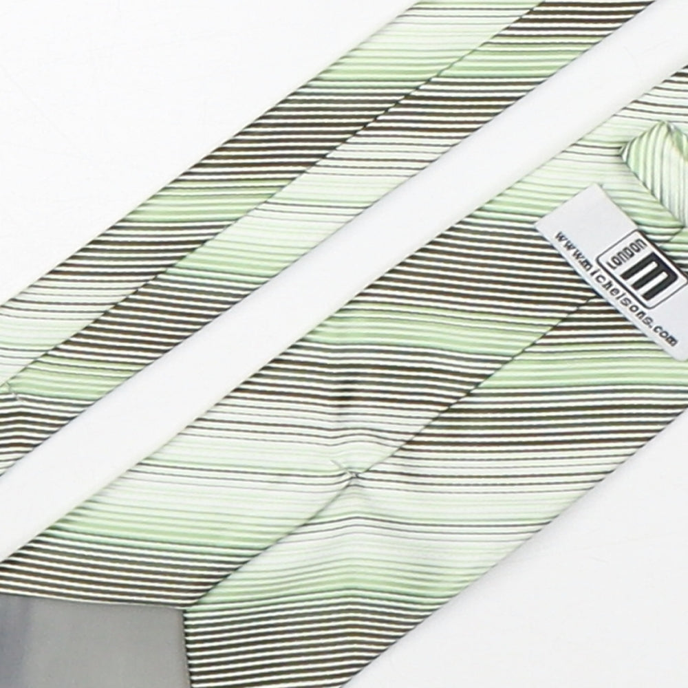 Michelsons Mens Green Striped Polyester Pointed Tie One Size