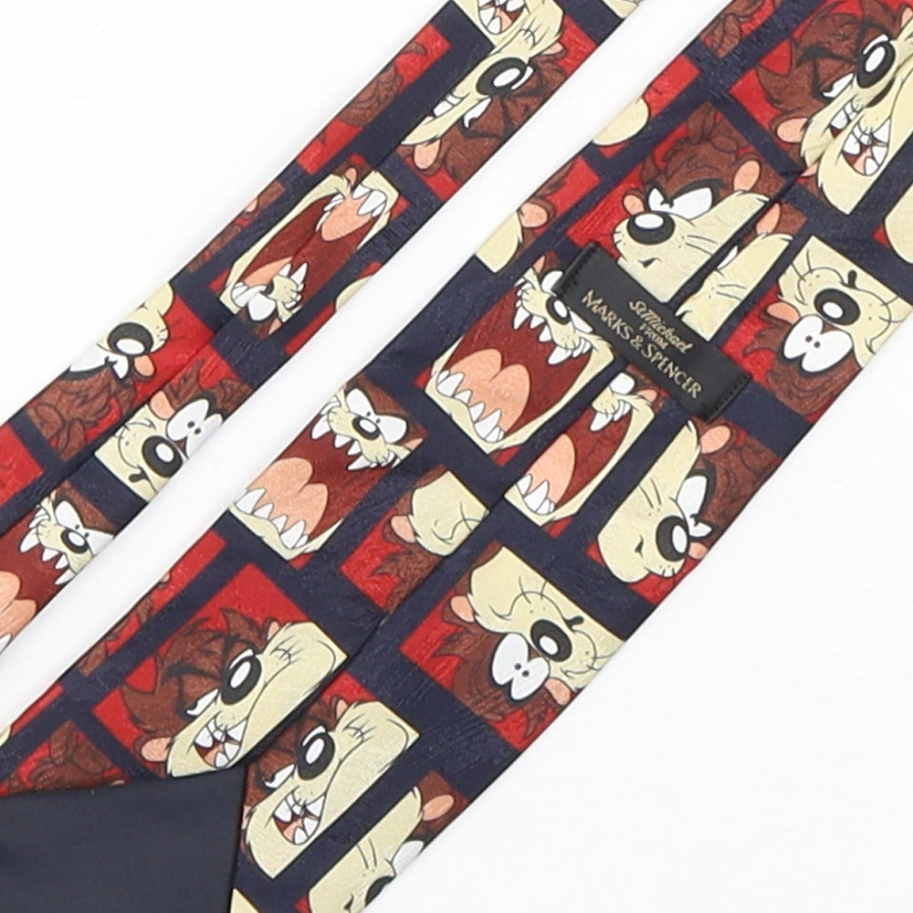 Marks and Spencer Mens Multicoloured Geometric Polyester Pointed Tie One Size - Tasmanian Devil