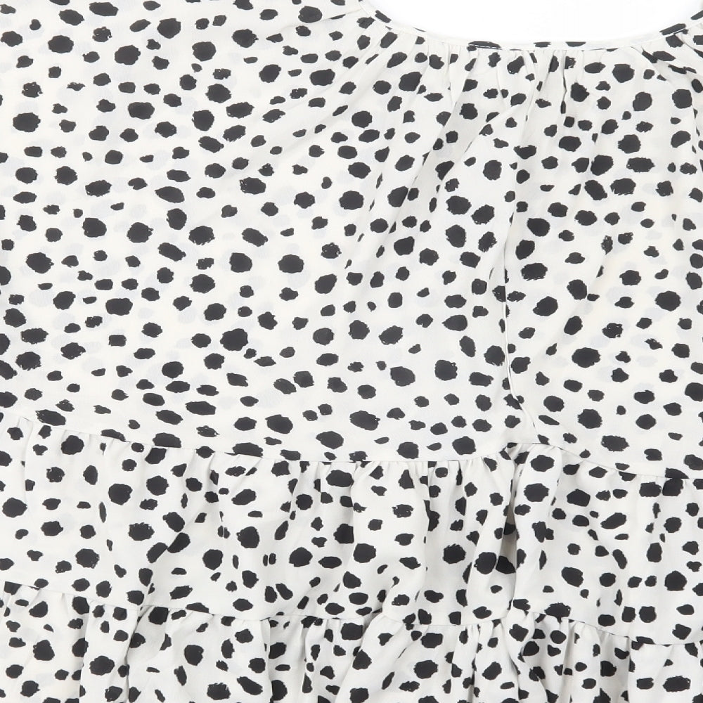 SheIn Womens White Animal Print Polyester Basic Blouse Size L Crew Neck