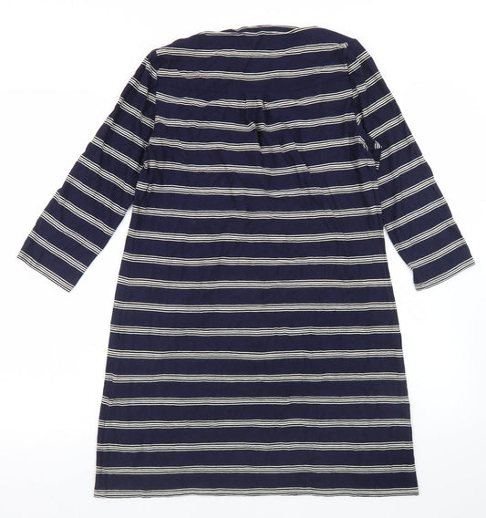 EAST Womens Blue Striped Viscose Tunic T-Shirt Size 8 Scoop Neck