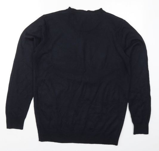 Industrialize Mens Blue V-Neck Acrylic Pullover Jumper Size M