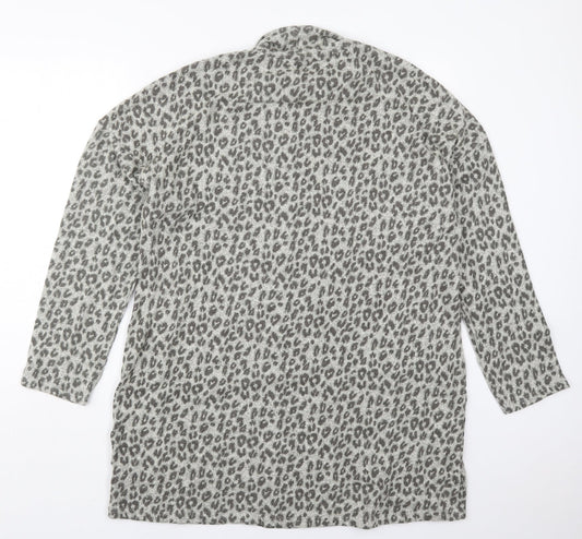 NEXT Womens Grey Animal Print Cotton T-Shirt Dress Size 18 Roll Neck Pullover